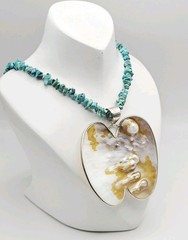 Jay King Desert Rose Trading Sterling Silver Blistered Pearl Turquoise Necklace