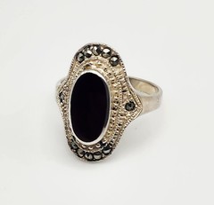 ND Vintage Sterling Silver Carnelian Marcasite Accent Ring Size 9