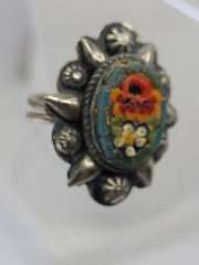 Vintage Rare Micro Mosiac Floral Tile Small Italian Handmade Wrap Ring Size 6
