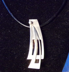 ANTIQUE ART DECO STERLING SILVER MODERN PENDANT BLACK LEATHER SILPADA NECKLACE