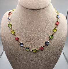 Liz Claiborne Y2K Multicolor Crystal Station Necklace Gold Tone EST 1976 Tag