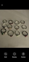 Ring Lot Of 12. Various Sizes. Some Vintage. All Rhinstones