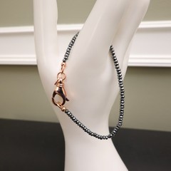 Bronzo Italia bracelet marcasite beads bronze clasp signed Milor Italy 6.75 in
