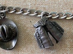 Vintage Sterling Silver Western Cowboy Charm Bracelet with 6 Charms
