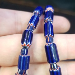 Vintage Venetian Style Blue Chevron Beaded Necklace 18in | 4.7–20.3mm Beads