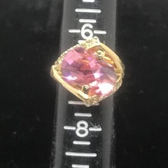 Vintage 18K GE Gold Plated Pink Austrian Crystal & Clear Accents Ring sz 7
