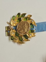 Vtg JBK CAMROSE & KROSS Jaqueline Kennedy Signed JBK USA Greek Coin Brooch