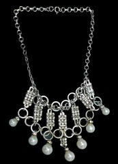 Vintage Crystal Rhinestone & Faux Pearl Dangle Bib Necklace