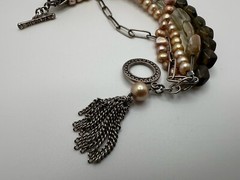 Vintage Sterling Silver Smoky Quartz Pearl 5 Strand Bracelet 8” JB23