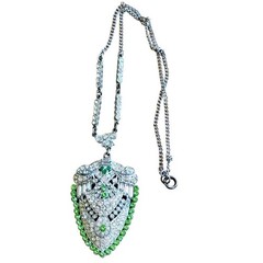 VTG Antique Paste Rhinestone Necklace Elegant Art Deco Silver tone Baguette 16″