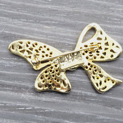 AAI Filigree Bow Jewelry Gold Tone Ribbon Pin Vintage 1990s Brooch Signed
