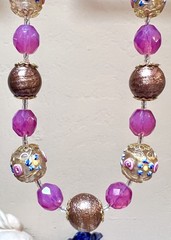 STUNNING Antique Wedding Cake, Pink Opalescent & Aventurine Art Glass Necklace