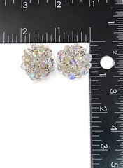 Vintage West Germany Aurora Borealis Glass Beaded Cluster Clip Earrings Clear