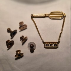 Vintage Swank Monogram Tie Chain & Milligan Collar Studs Gold Tone Lot