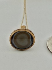 Antique Victorian Watch Fob Seal Charm Blue Bulls Eye Agate Pendant Necklace 18”