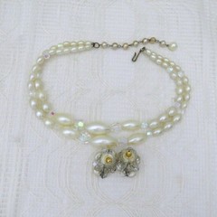 Vintage Necklace and Earring Set Women Faux Pearl and Crystal Glamorous Evening