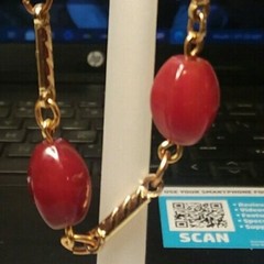 MaryBee Jewelry: 7 1/2″ Gold Tone Stone Carnelian? Bracelet 01-01-2021 (B)