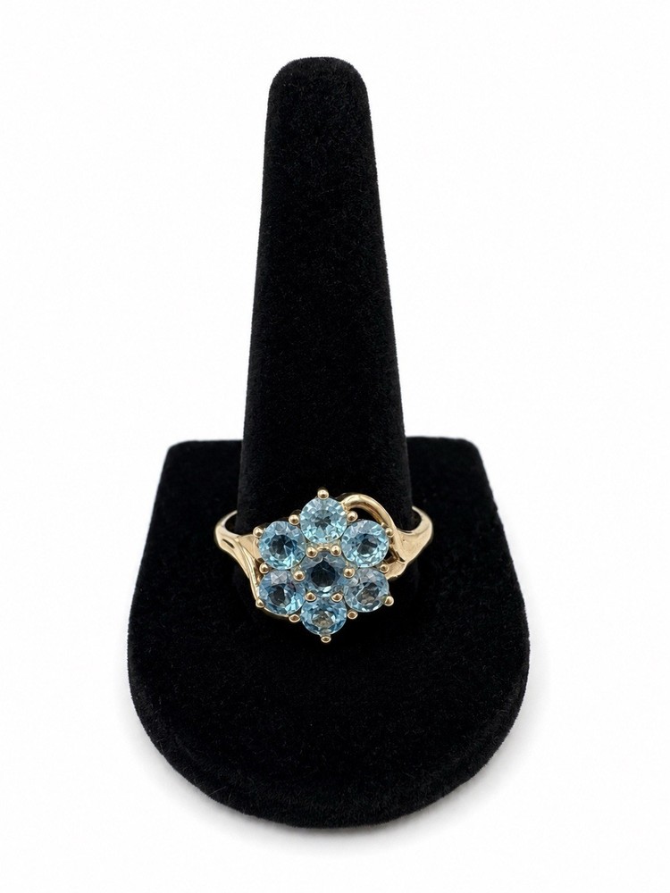 Vintage London Hallmarked 9K Gold Blue Topaz Cluster Ring Size 10 Estate Jewelry