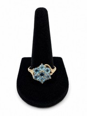 Vintage London Hallmarked 9K Gold Blue Topaz Cluster Ring Size 10 Estate Jewelry
