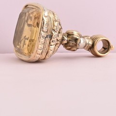 Antique Victorian Natural Citrine LARGE Gold Plate Flower Fob Charm Pendant