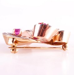 Vintage 1940’s 13k Rose Gold Palladium Ruby Diamond Brooch 1.91ctw 8.52g