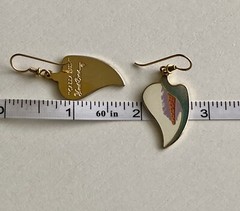 Vintage Laurel Burch Earrings CALLA LILY Flower 1.75” Gold Multi Color Ladies 8g
