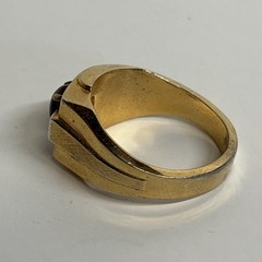 Vintage ESPO 18K HGE Gold Tone Brass Tiger Eye And CZ Ring, Size 11.75