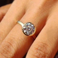 2 Ct Round Lab Grown Diamond Bezel Solitaire Engagement Ring 14k Yellow Gold Fn