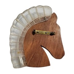 RARE Brooch Vintage Wood Horse Lucite Brooch Pin LARGE 3 1/8 x 2 3/4 inches