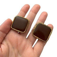 Vintage Square Red Gold Metal Bullet Back Cufflinks for Men