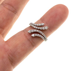 Designer 10k Solid White Gold 1ct Natural Diamond Double By-Pass Ring Size 8.5