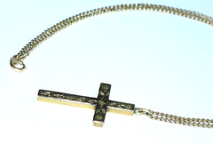 Mid Victorian English Cut & Applied 10K Rose & Green Gold Top Cross~HFB Co Chain