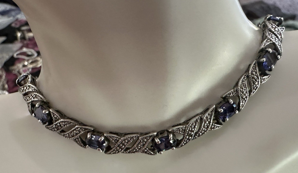 Vintage Sterling Silver Tanzanite X Link Tennis Bracelet 7.25″