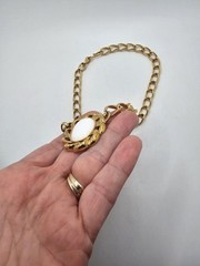 Vintage Monet White Cabochon Chunky Link Chain Necklace Classic Career
