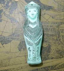 VINTAGE EGYPTIAN MUMMY SARCOPHAGUS PENDANT URANIUM GLASS BEAD NECKLACE SET OOAK