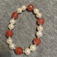VTG Pair Of Large Pearl Faceted Rose Quartz Gemstone Rhinestone Beads 2