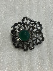 Brooch Theodor Klotz/TEKA Green agate Silver 835 vintage Germany jewellry 1970s