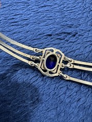 Marathon Signed Sterling Silver 925 Triple Band Blue Crystal Bracelet, 8in Long