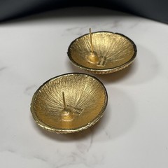 Vtg Trifari Signed Gold Plated Button Stud Earrings Round Basketweave Dome 80s