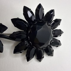 VTG MidCentury Black Rhinestone Flower Brooch Pin Open Back Japanned Daisy AS-IS