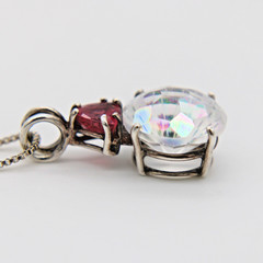 Vintage AGI 925 Italy Pink Tourmaline Supernova Quartz Solitaire Necklace 4.59g