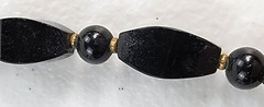 Hematite And Onyx Beaded Necklace 16″ Black Silver Tone Fishhook Clasp Vintage