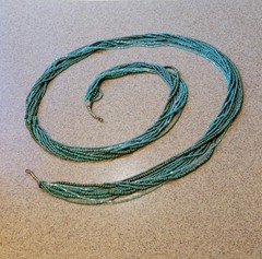 Southwestern 10 Strand Green Blue Seed Bead Beaded 46in Necklace Vintage