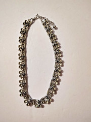 Vintage Trifari Signed Silver Tone Cherries Link Choker Necklace 14″-16″ 1950’s
