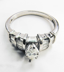 14K White Gold .69ct Marquise & Baguette Natural Diamond Ring Size 6 5g Vintage