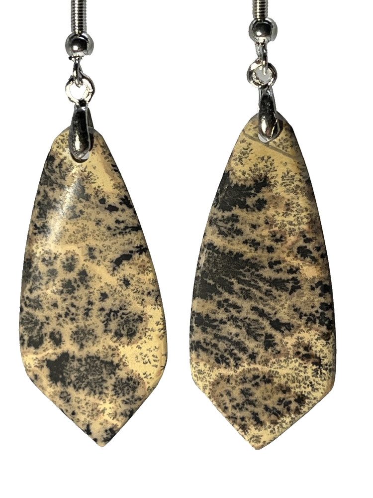 Natural Dendritic Fern Agate French Wire Flat Pull Drop Earrings lightweight