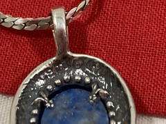 Vintage 925 Sterling Silver Signed Blue Agate Pendant & Chain Necklace 17.75”