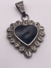 Vintage Sterling Silver Black Onyx Heart Pendant Southwestern Style Signed