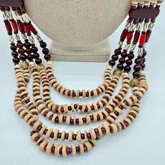 Chico’s Cherry-Colored Bib Necklace Beaded Tribal Boho Tropic Vaca Statement