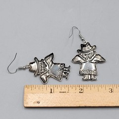 Vintage Angel Cowgirl Pierced Earrings Silver tone Dangle 1.5 in